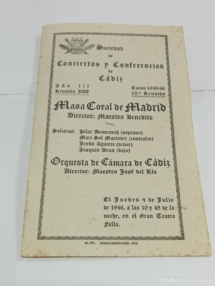 Colecionismo: PROGRAMA. SOCIEDAD DE CONCIERTOS Y CONFERENCIAS C&Aacute;DIZ. 1945-46. MASA CORAL DE MADRID. VER