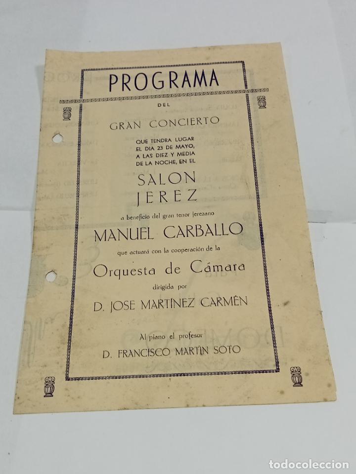 Collezionismo: PROGRAMA. GRAN CONCIERTO SALON JEREZ. BENEFICIO TENOR MANUEL CARBALLO. A&Ntilde;OS 60. VER