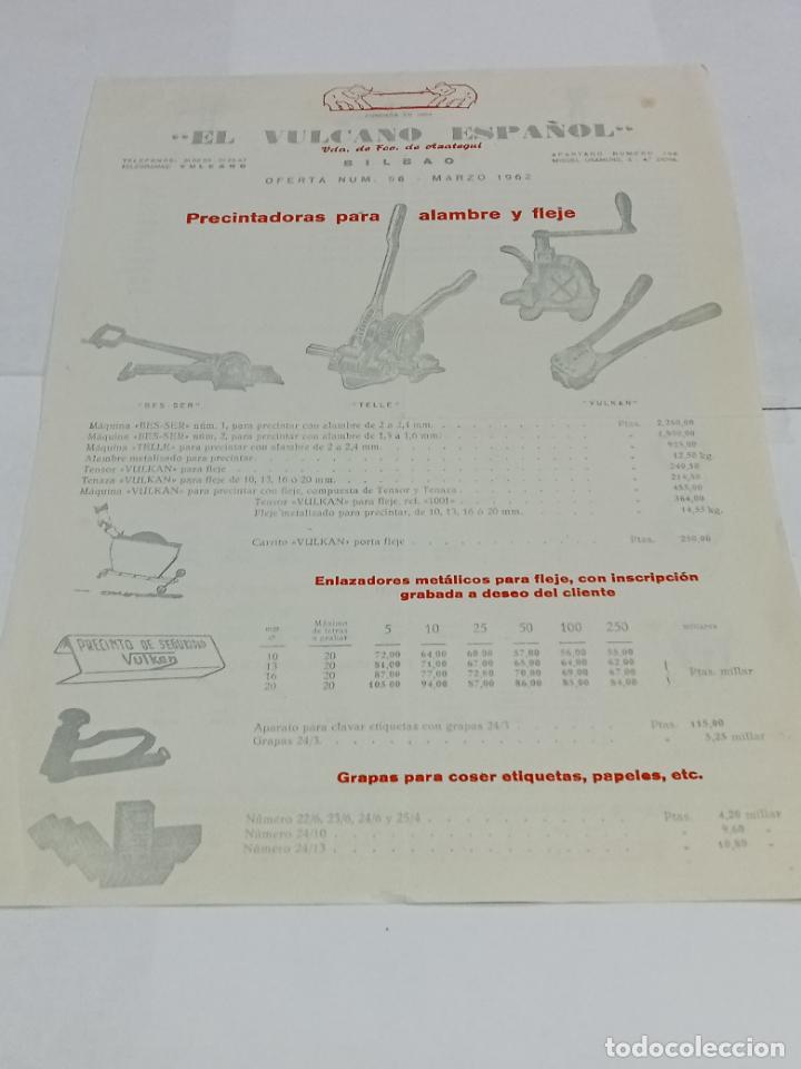Collezionismo: PUBLICIDAD. EL VULCANO ESPA&Ntilde;OL. VDA DE FRANCISCO DE AZATEGUI. BILBAO. 1962. OFERTA N&ordm; 56. ILUSTRADO