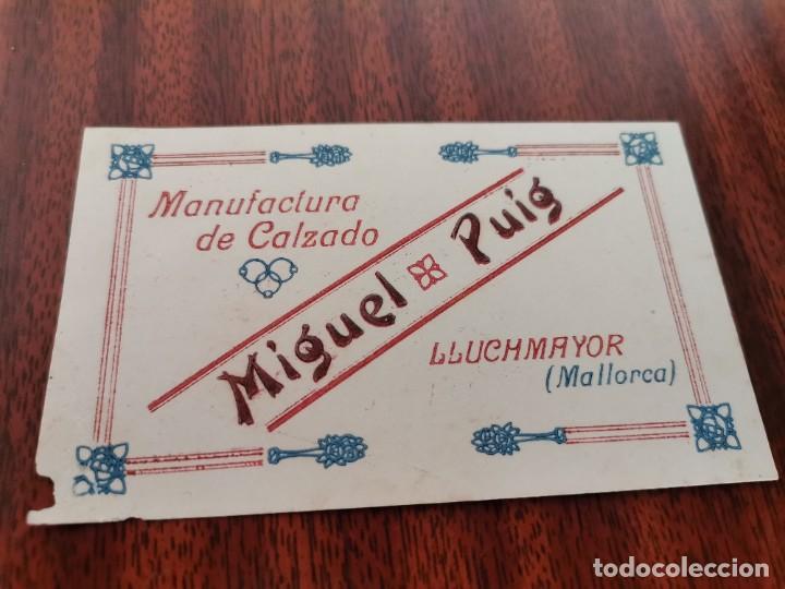 Coleccionismo: ANTIGUA Y PRECIOSA TARGETA MANUFACTURA DE CALZADO MIGUEL PUIG LLUCHMAYOR MALLORCA