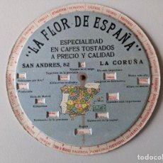 Coleccionismo: LA FLOR DE ESPAÑA - SAN ANDRES 82 LA CORUÑA - DISCO GEOGRAFICO DE ESPAÑA. Lote 329300778