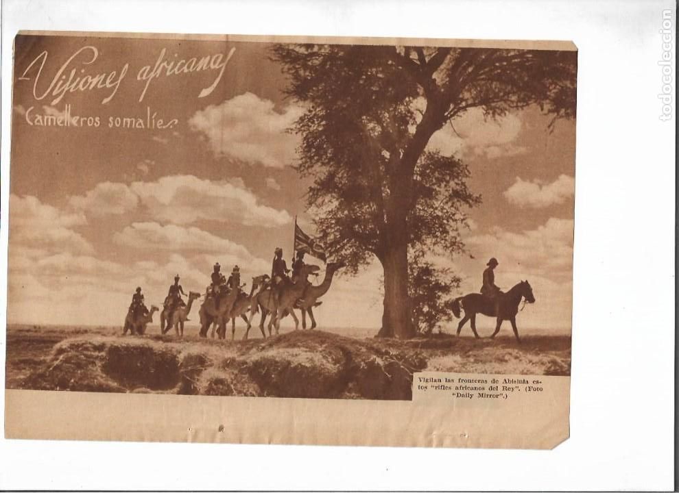 Colecionismo: 1936 RECORTE PRENSA CAMELLEROS SOMALIES FRONTERA ABISINIA RIFLES AFRICANOS DEL REY FOTO DALLY MIRROR