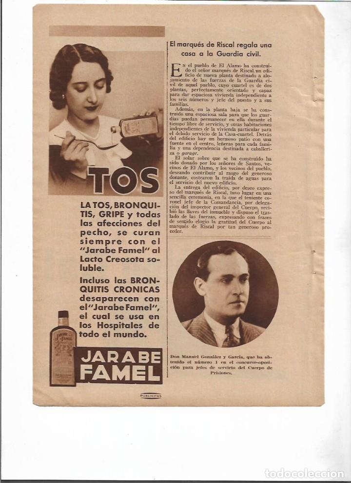 Collecting paper: A&Ntilde;O 1936 HOJA NOTICIA EL MARQUES DE RISCAL REGALA UNA CASA A LA GUARDIA CIVIL EN EL ALAMO