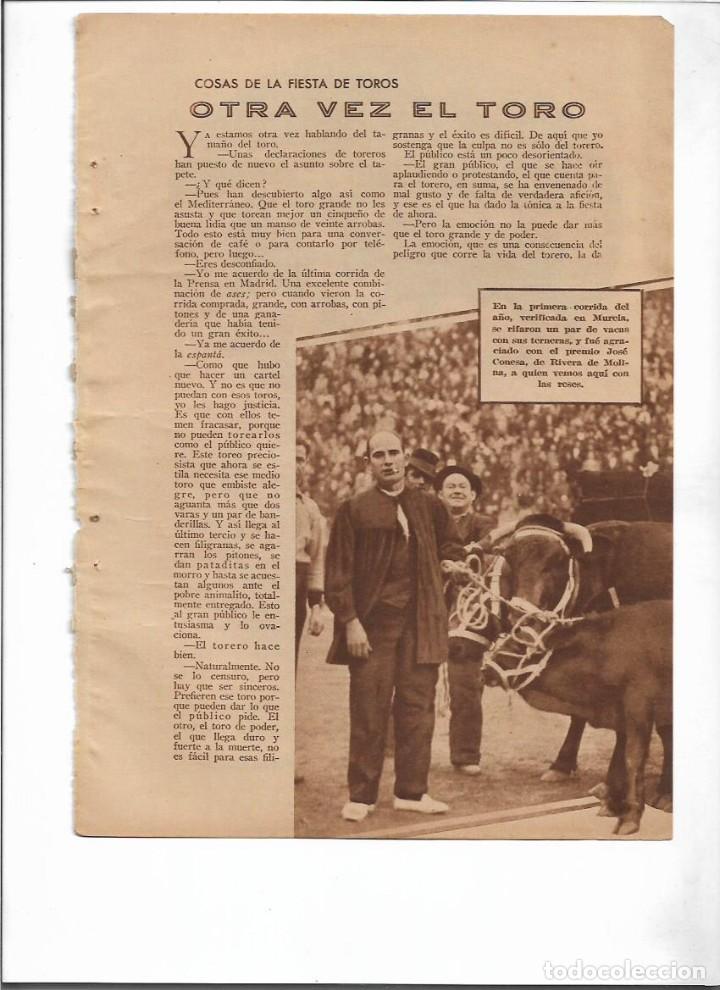 Colecionismo: A&Ntilde;O 1936 RECORTE PRENSA TOROS TOREO MURCIA RIFA VACAS GANADOR JOSE CONESA DE RIVERA DE MOLINA