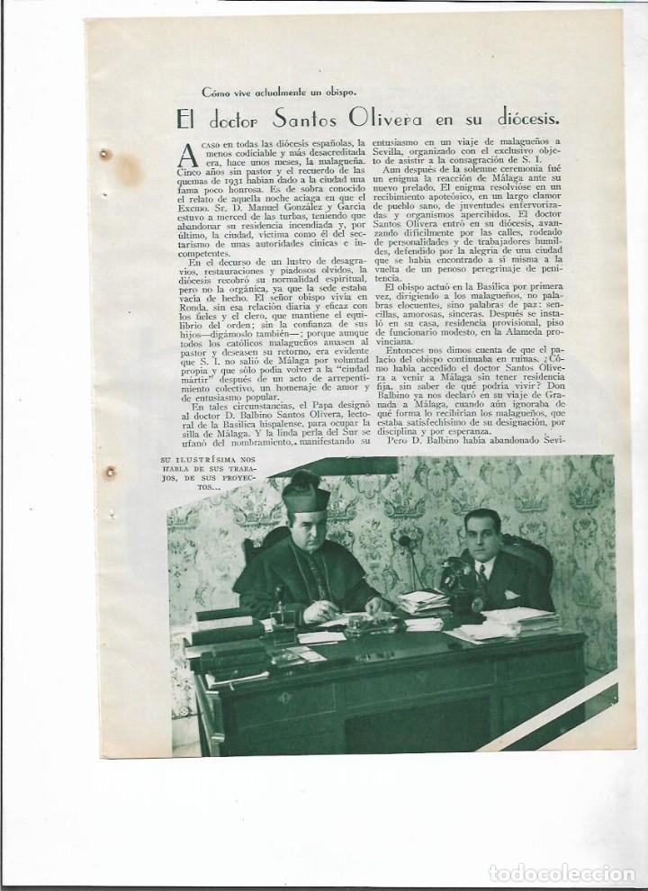 Colecionismo: A&Ntilde;O 1936 RECORTE PRENSA PALACIO OBISPO DE MALAGA DOCTOR SANTOS OLIVERA EN SU DIOCESIS