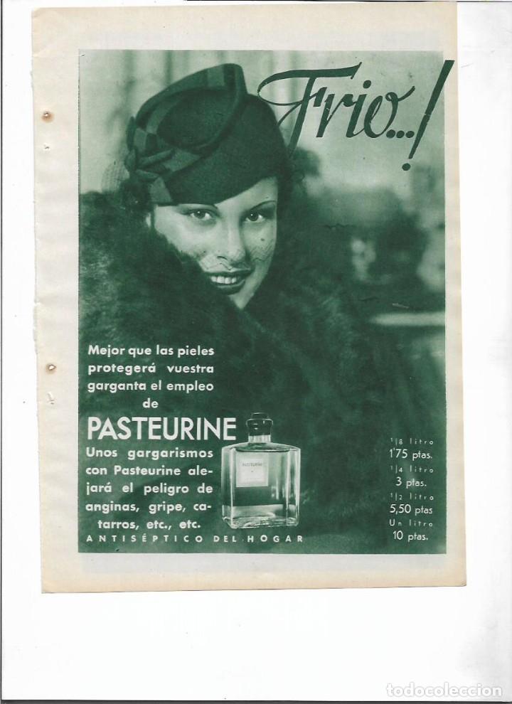 Colecionismo: A&Ntilde;O 1936 RECORTE PRENSA PUBLICIDAD PASTEURINE ANTISEPTICO GARGARISMOS ANGINAS CATARRO GRIPE