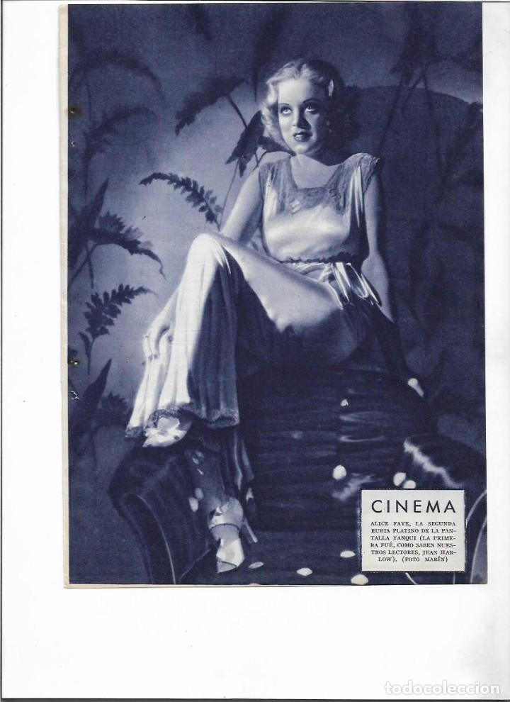 Colecionismo: A&Ntilde;O 1936 RECORTE PRENSA ALICE FAYE ARTISTA ACTRIZ CINE AMERICANO