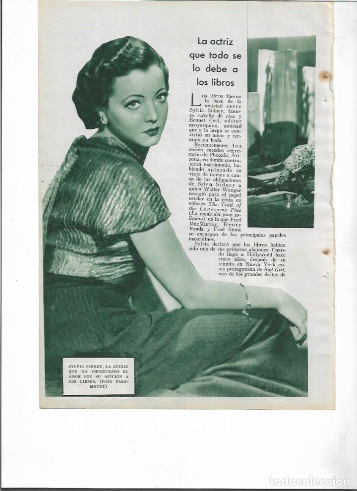 Colecionismo: A&Ntilde;O 1936 RECORTE PRENSA CINE SYLVIA SIDNEY ACTRIZ PASION POR LOS LIBROS