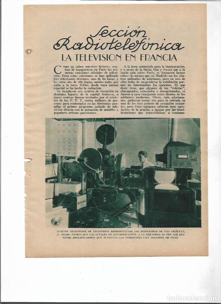Colecionismo: A&Ntilde;O 1936 RECORTE PRENSA LA TELEVISION EN FRANCIA TRANSMISOR MAQUINARIA