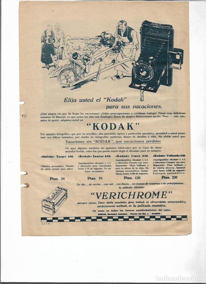 Colecionismo: A&Ntilde;O 1936 RECORTE PRENSA PUBLICIDAD KODAK FOTOGRAFIA VERICHROME