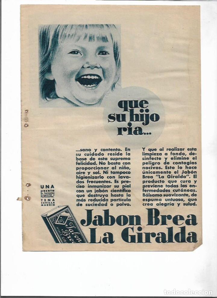 Colecionismo: A&Ntilde;O 1936 RECORTE PRENSA PUBLICIDAD JABON BREA LA GIRALDA PARA NI&Ntilde;OS