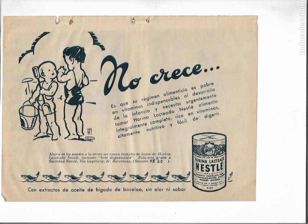 Colecionismo: A&Ntilde;O 1936 RECORTE PRENSA PUBLICIDAD HARINA LACTEADA NESTLE ALIMENTO INFANTIL ACEITE HIGADO BACALAO