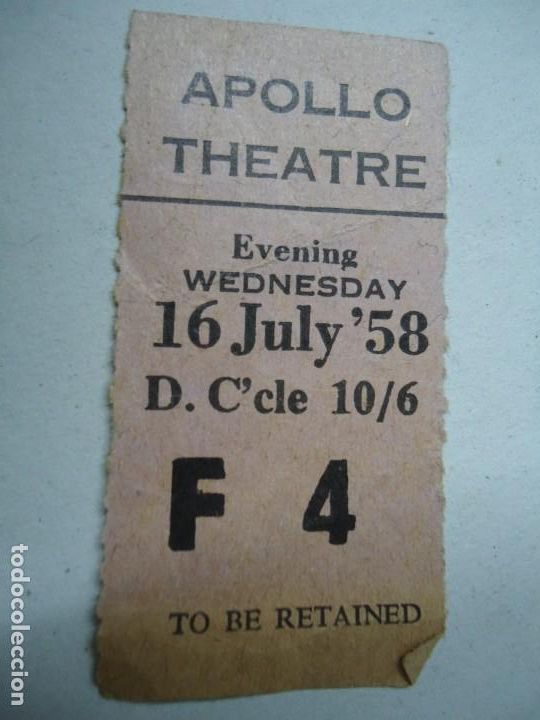Collecting paper: RARISIMO TIKET DE ENTRADA DEL APOLLO THEATRE DE NYC. DEL 16 JULY 1958
