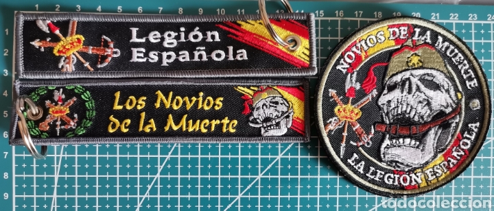 Coleccionismo: Lote parche y llavero bordados de la LEGI&Oacute;N ESPA&Ntilde;OLA NOVIOS DE LA MUERTE EJERCITO DE TIERRA ESPA&Ntilde;A