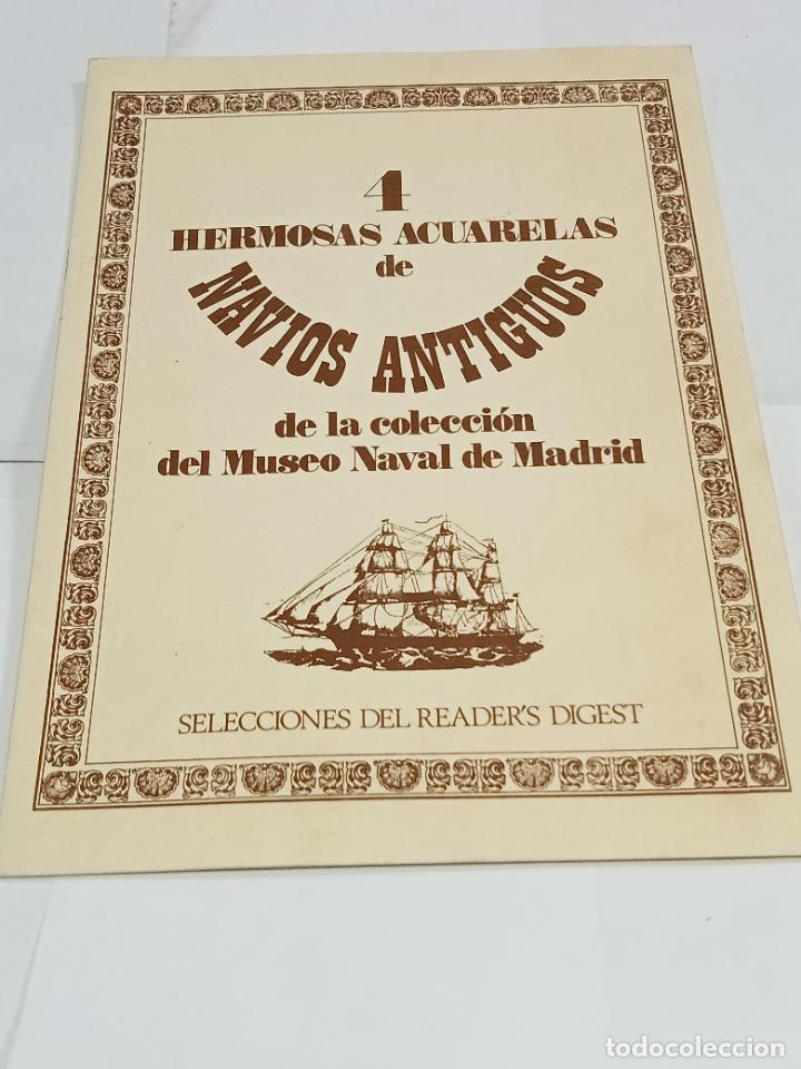 Colecionismo: CARPETILLA CON 4 HERMOSAS ACUARELAS DE NAV&Iacute;OS ANTIGUOS. COLECCI&Oacute;N MUSEO NAVAL DE MADRID.