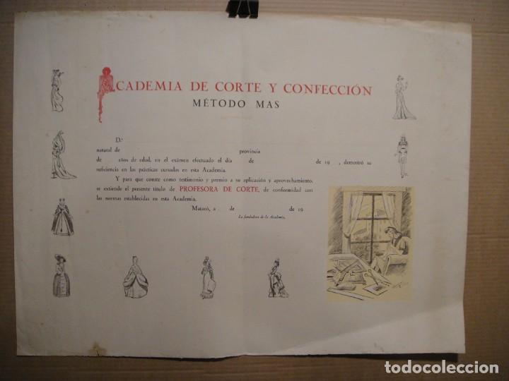 Coleccionismo: diploma academia de corte y confeccion metodo mas - mataro - sin nombre - 50 x 68 cnt&ordm;