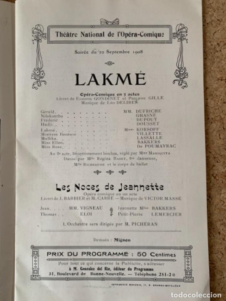 Coleccionismo: Programa de mano del Theatre National de l&rsquo;Op&eacute;ra-Comique 1908 - Foto 3