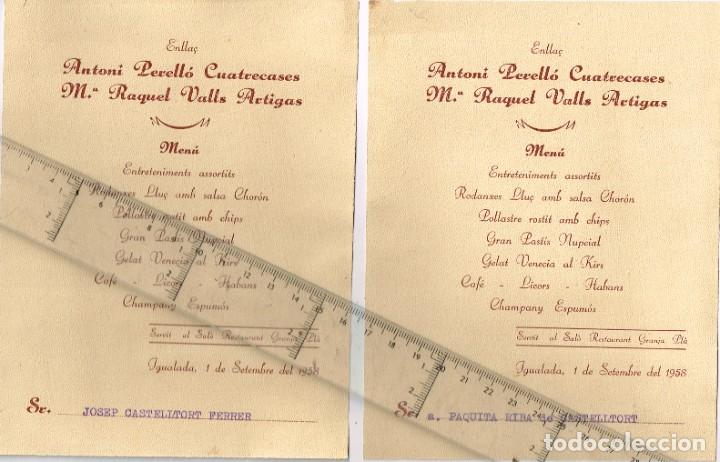 Coleccionismo: 1958 IGUALADA 2 INVITACIONS AUTOGRAFES ENLLA&Ccedil;: A. PERELL&Oacute; CUATRECASES + M&ordf; RAQUEL VALLS ARTIGAS