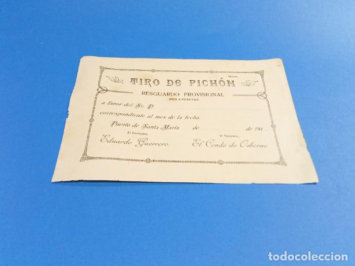 Sammelleidenschaft Papier: TIRO DE PICH&Oacute;N. RESGUARDO PROVISIONAL. A&Ntilde;O 1910. CON ORLA DECORATIVA. VER. 16 X 11 CM