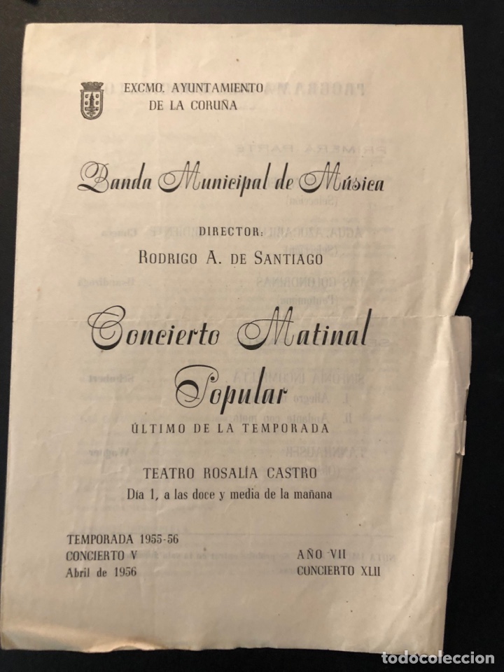 Coleccionismo: Programa teatro Rosal&iacute;a De Castro 1956 banda municipal de m&uacute;sica Rodrigo A De Santiago 7
