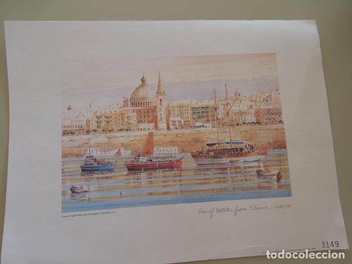 Coleccionismo: LAMINA VIEW OF VALLETTA FROM SLIEMA -MALTA .22X29 - PRINTED ON LINEN BOARD BY POLIDANO N&ordm; 3149