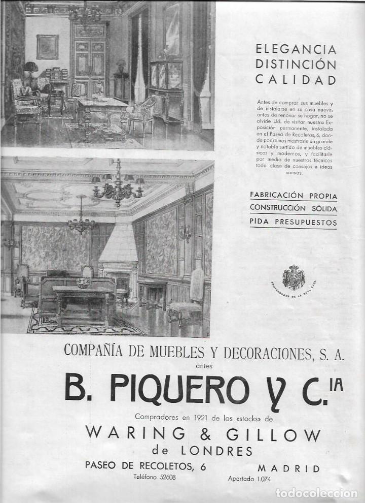 Coleccionismo: A&Ntilde;O 1931 RECORTE PRENSA PUBLICIDAD MUEBLES DECORACION B PIQUERO Y CIA MADRID