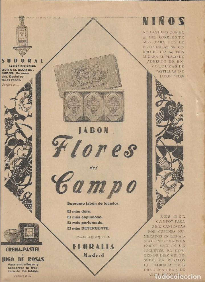 Coleccionismo: A&Ntilde;O 1929 RECORTE PRENSA PUBLICIDAD JABON FLORES DEL CAMPO PERFUMERIA FLORALIA MADRID
