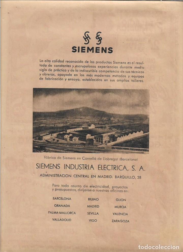 Collezionismo: A&Ntilde;O 1947 RECORTE PRENSA PUBLICIDAD SIEMENS INDUSTRIA ELECTRICA FABRICA EN CORNELLA DE LLOBREGAT