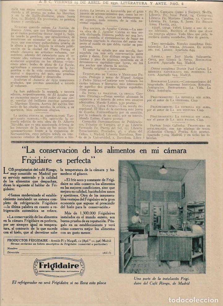 Colecionismo: A&Ntilde;O 1930 RECORTE PRENSA PUBLICIDAD CAMARA FRIGIDAIRE CAFE RIESGO MADRID