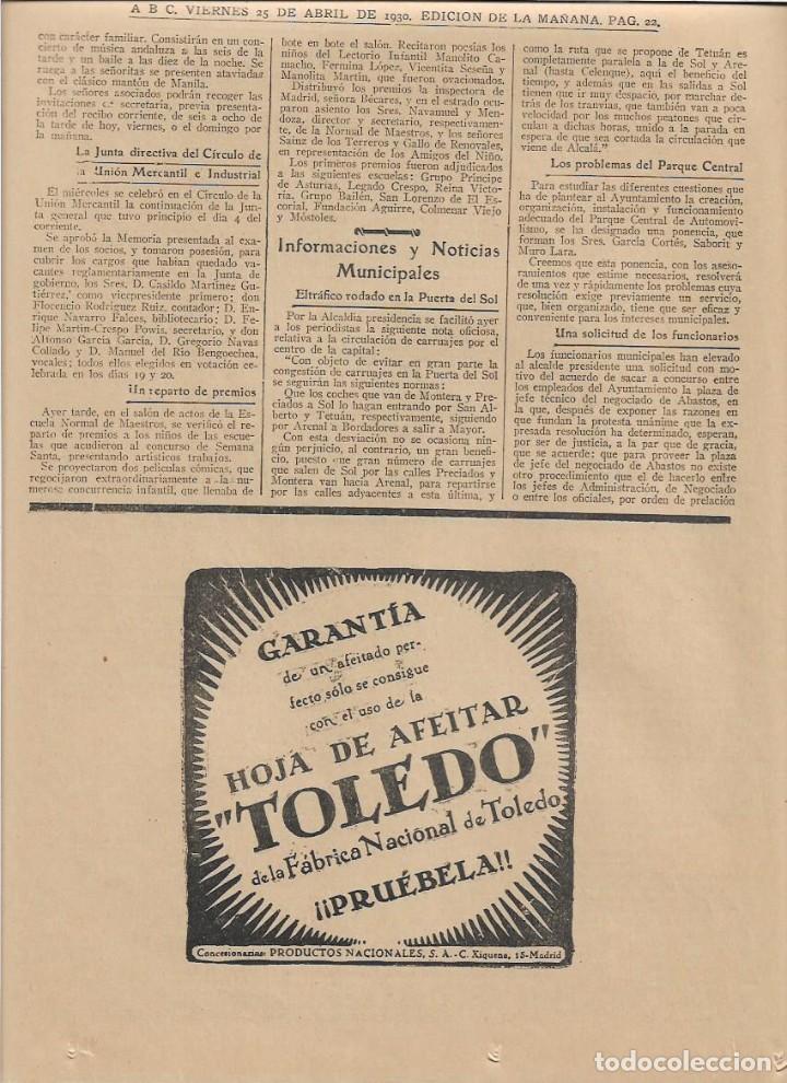 Coleccionismo: A&Ntilde;O 1930 RECORTE PRENSA PUBLICIDAD HOJA DE AFEITAR TOLEDO FABRICA NACIONAL AFEITADO