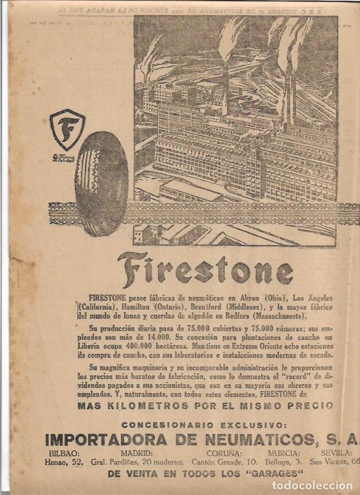 Colecionismo: A&Ntilde;O 1929 RECORTE PRENSA PUBLICIDAD FIRESTONE NEUMATICOS RUEDAS
