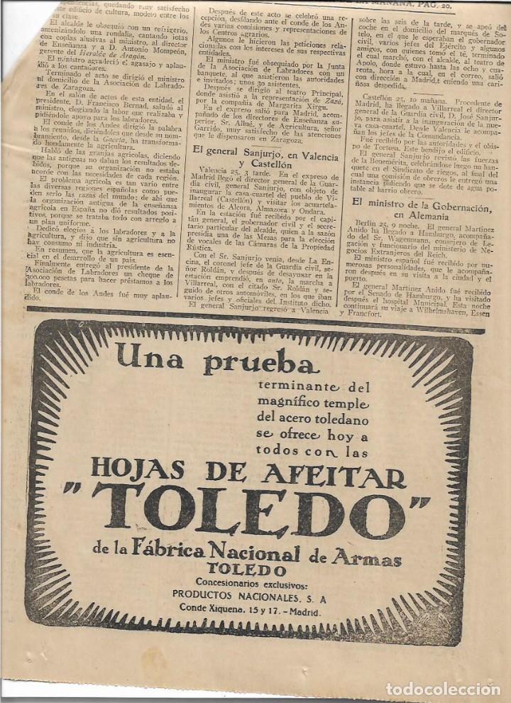 Sammelleidenschaft Papier: A&Ntilde;O 1929 RECORTE PRENSA PUBLICIDAD HOJAS DE AFEITAR TOLEDO FABRICA NACIONAL DE ARMAS