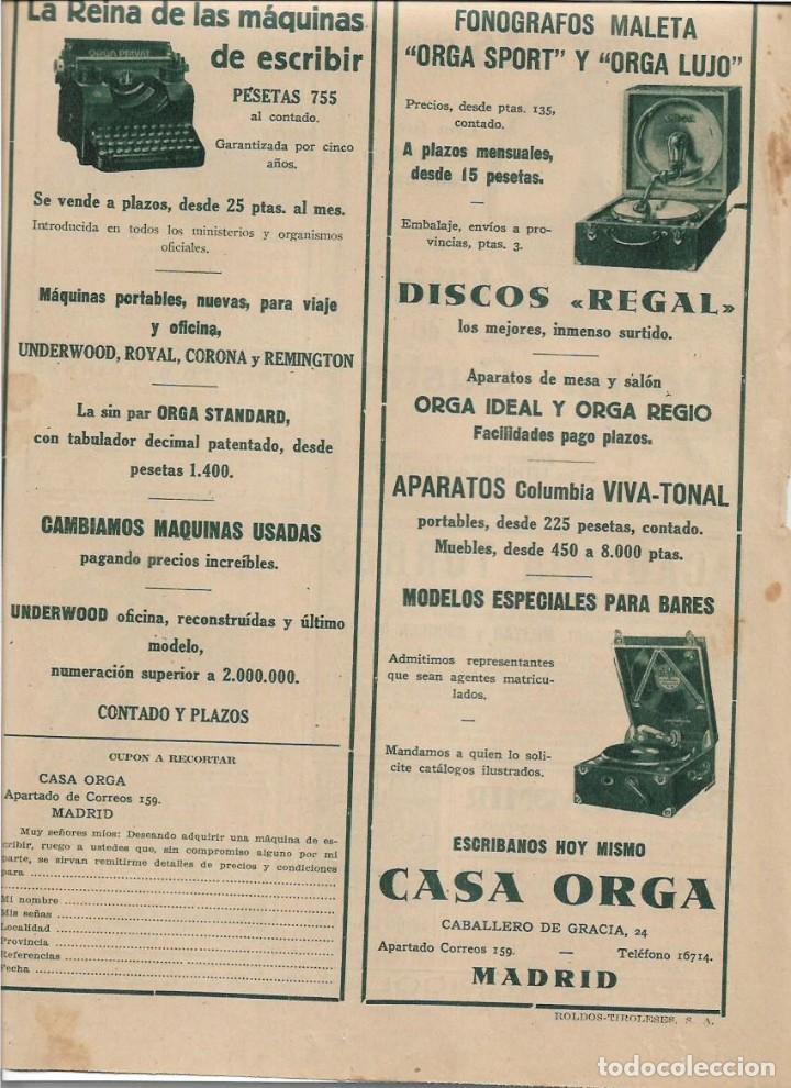 Sammelleidenschaft Papier: A&Ntilde;O 1929 RECORTE PRENSA PUBLICIDAD CASA ORGA MADRID FONOGRAFOS MALETA ORGA SPORT DISCOS REGAL
