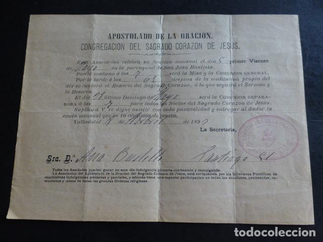 Coleccionismo: VALLADOLID APOSTOLADO DE LA ORACI&Oacute;N CONGREGACION SAGRADO CORAZON DE JESUS AVISO 1897
