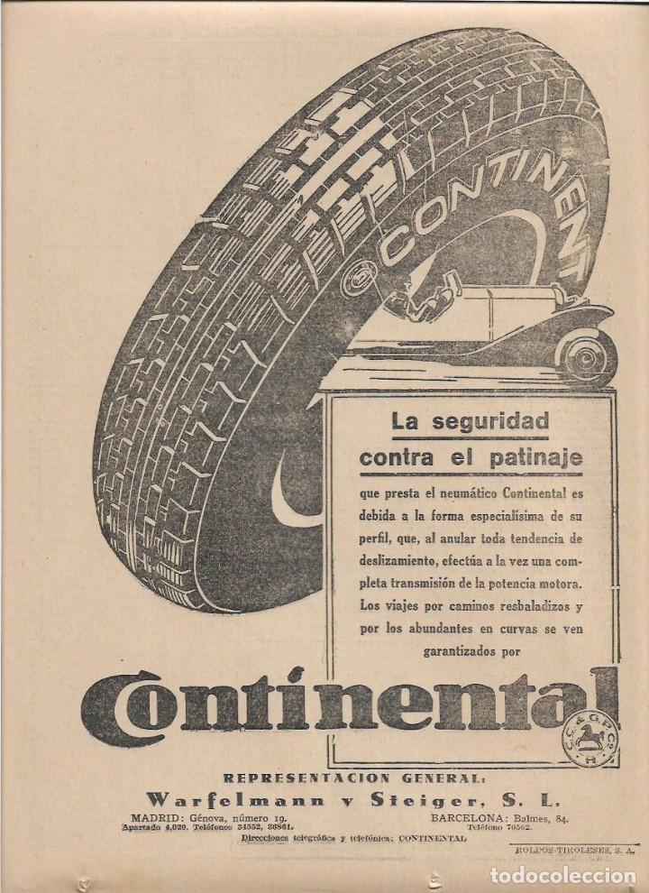 Colecionismo: A&Ntilde;O 1929 RECORTE PRENSA NEUMATICOS CONTINENTAL RUEDAS COCHE AUTOMOVIL WARFELMANN STEIGER