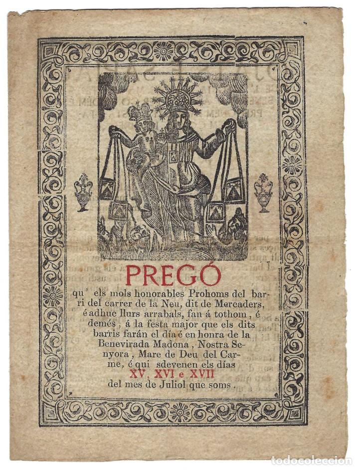 Coleccionismo: PREG&Oacute; PROHOMS DEL BARRI DEL CARRER DE LA NEU. MERCADERS. MADONA. SRA. DEL CARME. BARCELONA- 1906