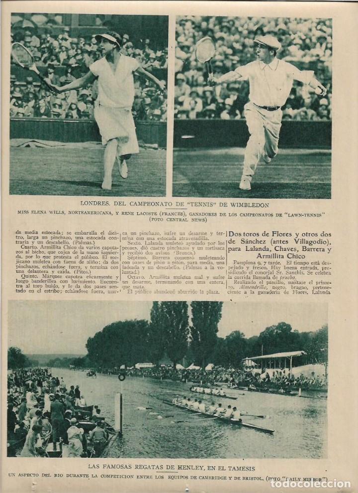 Colecionismo: A&Ntilde;O 1928 RECORTE PRENSA DEPORTES LONDRES TENIS WIMBLEDON MISS ELENA WILLS RENE LACOSTE GANADORES