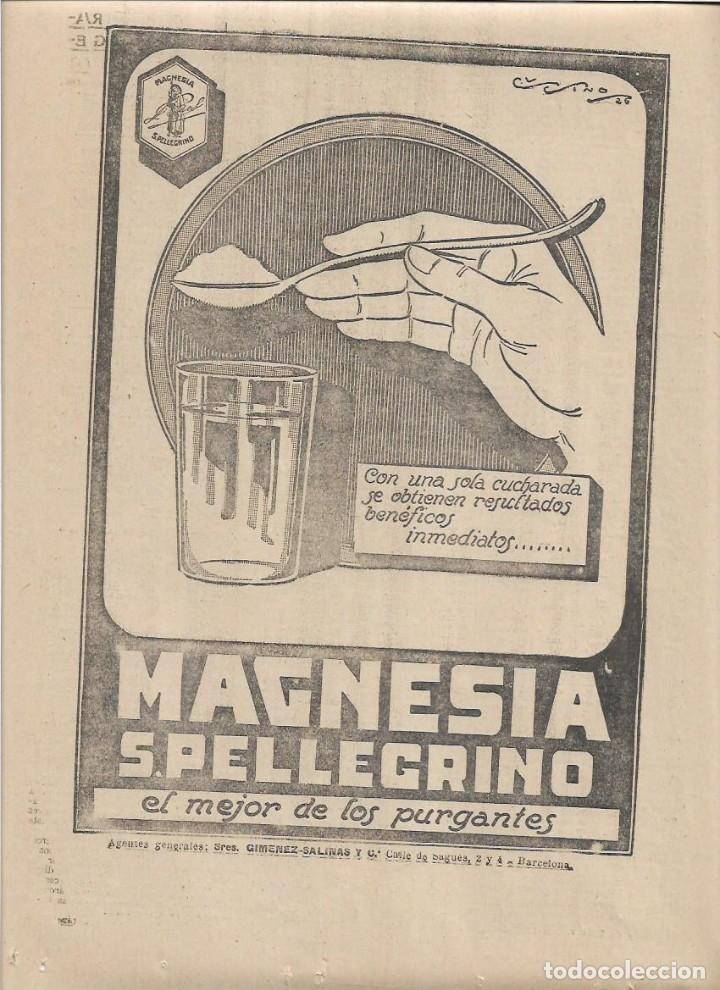 Colecionismo: A&Ntilde;O 1928 RECORTE PRENSA PUBLICIDAD MAGNESIA SAN PELLEGRINO PURGANTE GIMENEZ SALINAS Y CIA