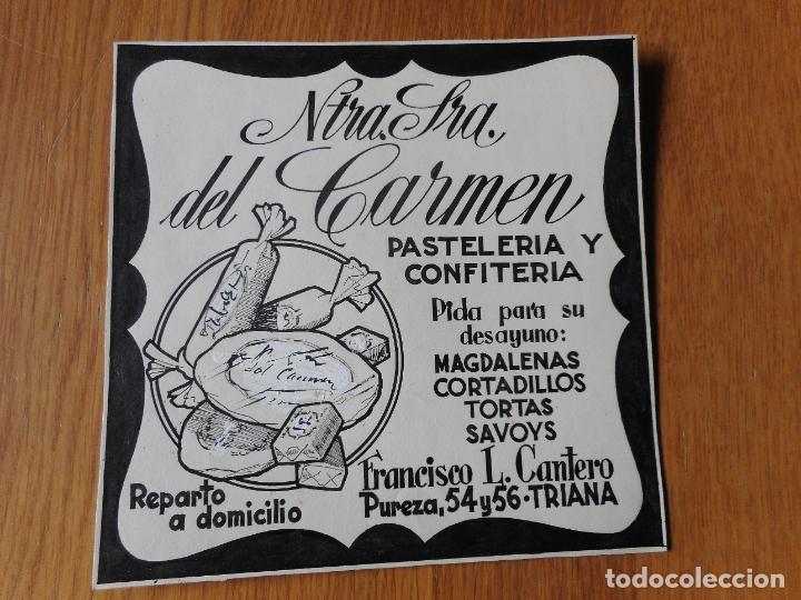 Coleccionismo: ANTIGUO BOCETO IMPRENTA PUBLICIDAD PASTELERIA NUESTRA SE&Ntilde;ORA CARMEN TRIANA SEVILLA FRANCISCO CANTERO