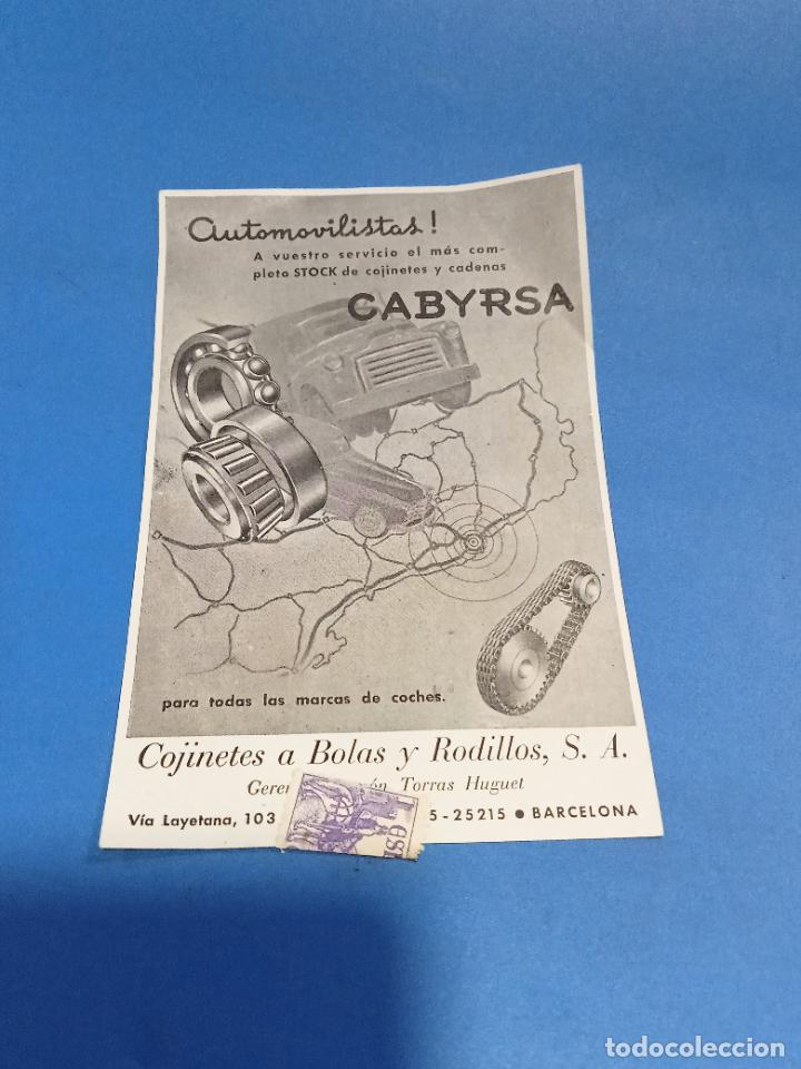 Coleccionismo: PUBLICIDAD. CABYRSA. COJINETES A BOLAS Y RODILLOS. BARCELONA. VER DORSO. 1949