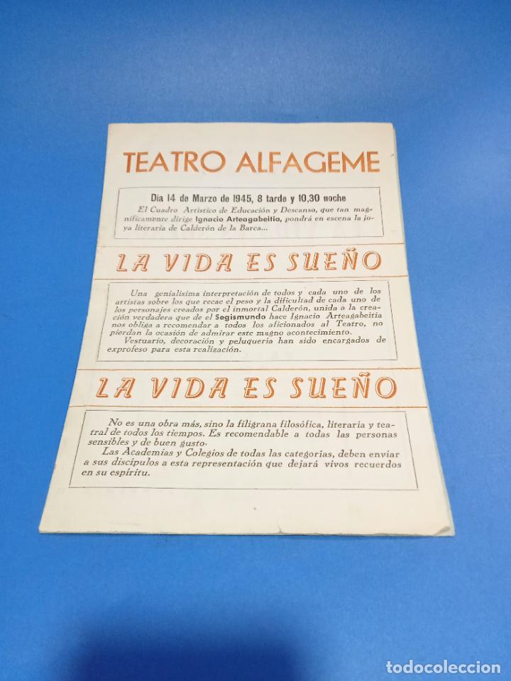 Coleccionismo: PROGRAMA. TEATRO ALFAGEME, LE&Oacute;N. 1945. LA VIDA ES SUE&Ntilde;O. CON REPARTO Y PRECIOS. VER