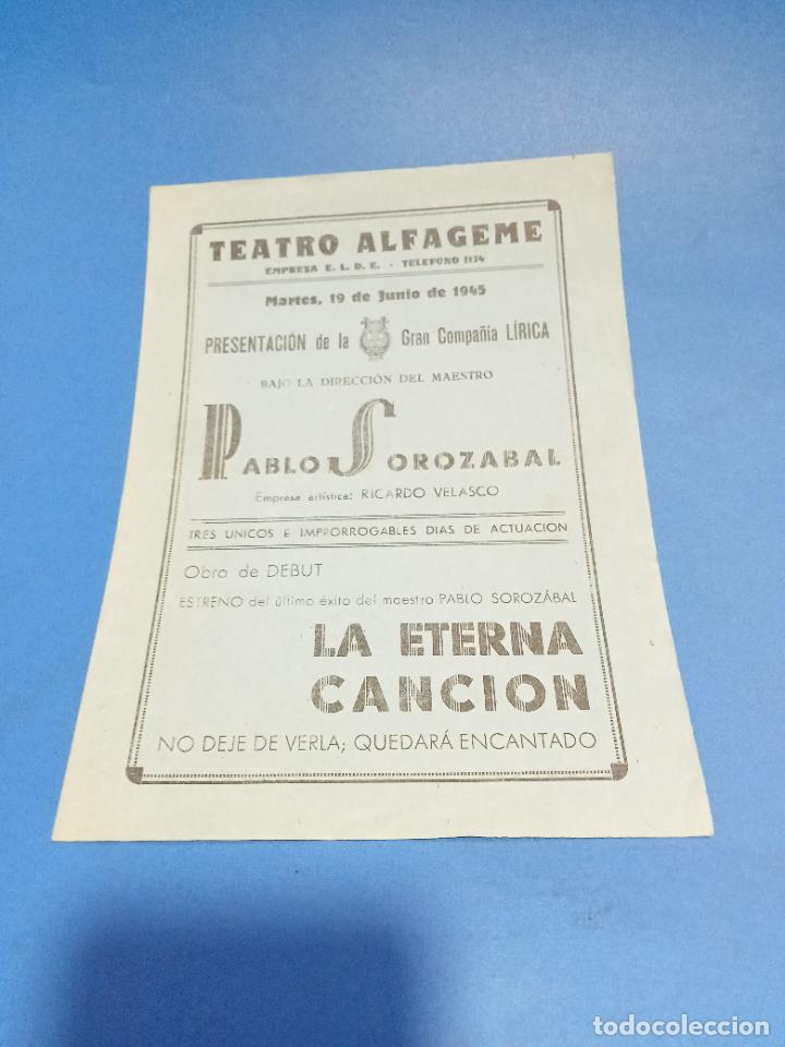 Coleccionismo: PROGRAMA. TEATRO ALFAGEME, LE&Oacute;N. 1945. LA ETERNA CANCI&Oacute;N. PABLO SOROZABAL. VER