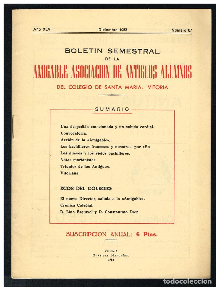 Collectionnisme: COLEGIO SANTA MAR&Iacute;A DE VITORIA - BOLET&Iacute;N AMIGABLE ASOCIACI&Oacute;N DE ANTIGUOS ALUMNOS N&ordm; 67 - 1953