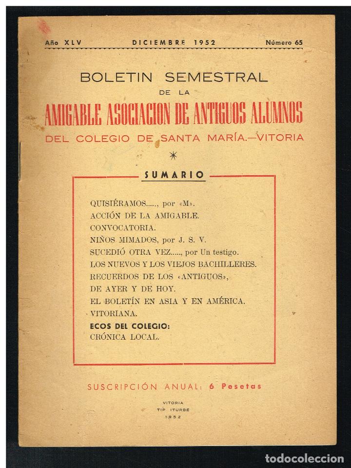 Collectionnisme: COLEGIO SANTA MAR&Iacute;A DE VITORIA - BOLET&Iacute;N AMIGABLE ASOCIACI&Oacute;N DE ANTIGUOS ALUMNOS N&ordm; 65 - 1952