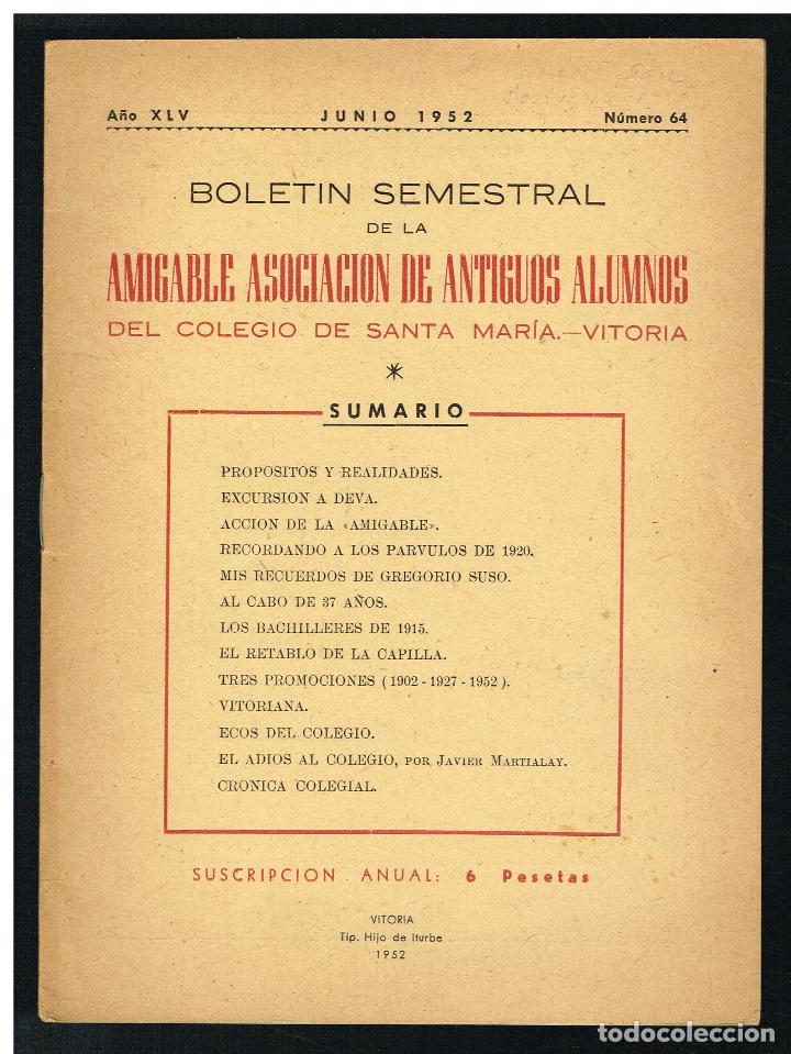 Collectionnisme: COLEGIO SANTA MAR&Iacute;A DE VITORIA - BOLET&Iacute;N AMIGABLE ASOCIACI&Oacute;N DE ANTIGUOS ALUMNOS N&ordm; 64 - 1952