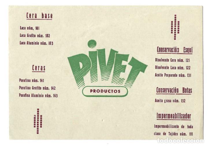 Coleccionismo: TARJETA PUBLICITARIA- PIVET PRODUCTOS. CERAS, CONSERVACI&Oacute;N BOTAS, ESQU&Iacute;... A&Ntilde;OS 60