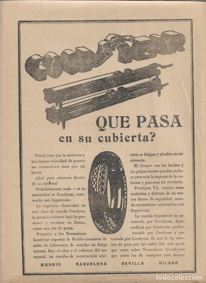Colecionismo: A&Ntilde;O 1929 RECORTE PRENSA PUBLICIDAD NEUMATICOS GOODYEAR GOOD YEAR RUEDAS COCHE AUTOMOVIL