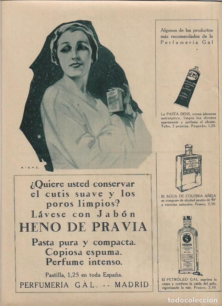 Colecionismo: A&Ntilde;O 1927 RECORTE PRENSA PUBLICIDAD PRODUCTOS PERFUMERIA GAL HENO DE PRAVIA PASTA DENS COLONIA A&Ntilde;EJA