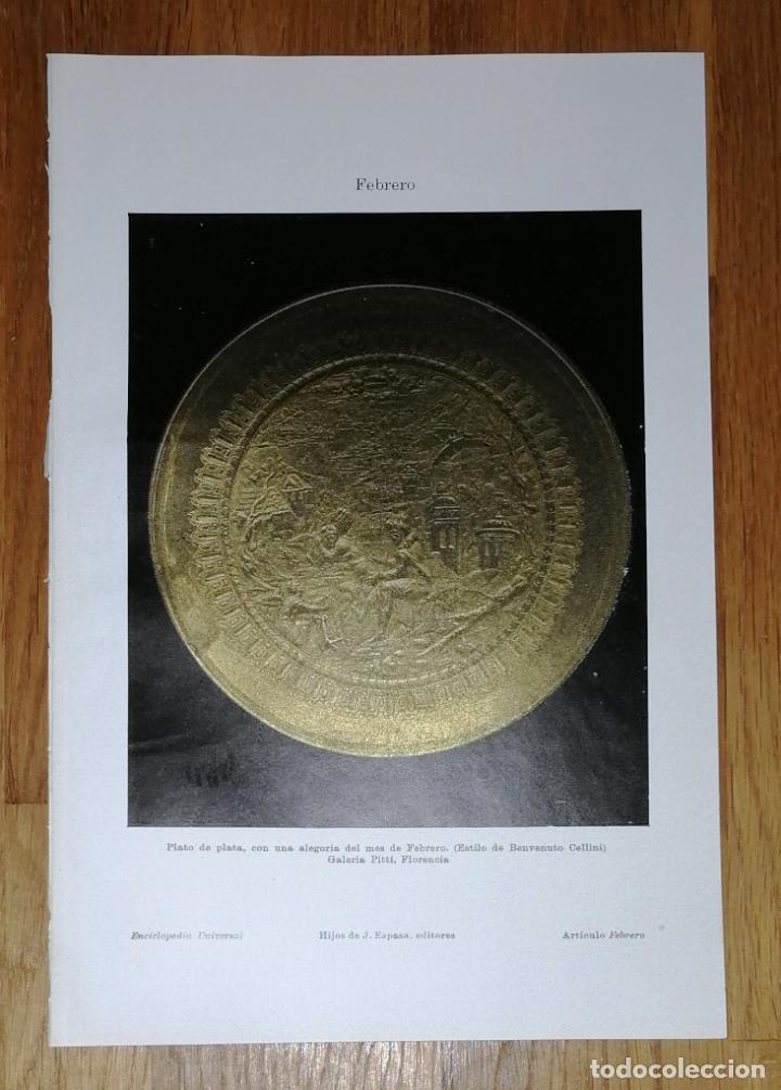 Coleccionismo: L&Aacute;MINA. FEBRERO : Plato de plata, alegor&iacute;a mes de febrero (Estilo B. Cellini). - Espasa-Calpe, 1924