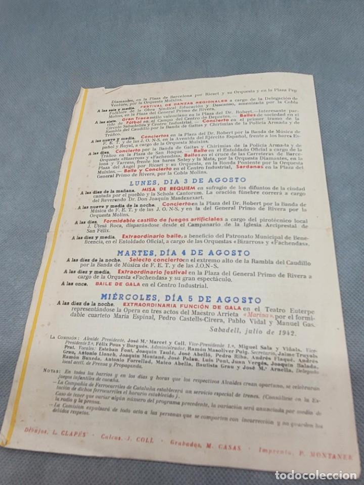 Coleccionismo: Festa Major Sabadell 1942 . Programa muy curioso - Foto 2